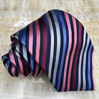 Corbata vintage a rayas multicolor Bugatchi Uomo seda hecha a mano Italia Foto 1 de 4