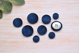 Set of 5 Navy Velvet  Handmade Fabric Covered Shank Buttons - 12mm,18mm,22mm - Picture 1 of 8