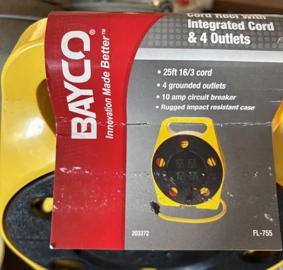 Bayco SL-755 25-Foot Cord Reel with 4 Outlets,Yellow - Image 1 of 3