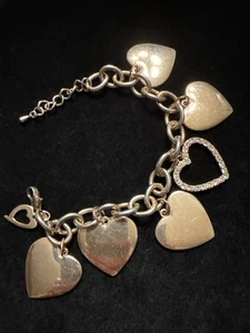 Chunky Goldtone Heart Bracelet Rhinestones 8” (Lot# 469) - Picture 1 of 7