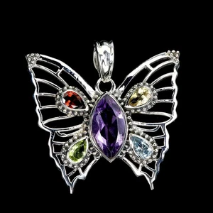 925 Sterling Silver Pendant Marquise Amethyst 13x6mm Gemstone Butterfly Jewelry - Picture 1 of 14