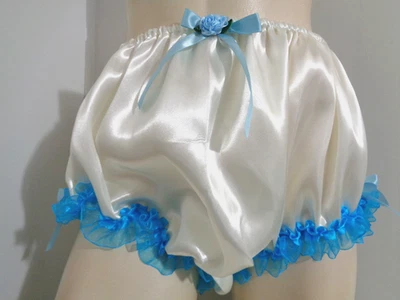 adult sissy off white frilly men satiny briefs  panties bloomer dress-up 34-47 - Image 1 of 3