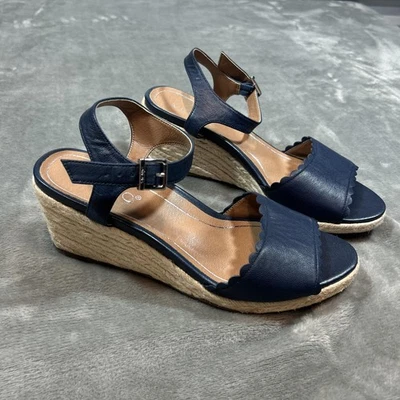 Vionic Stephany Wedge Sandals Womens Size 9.5 Navy Espadrille Ankle Strap Buckle - Image 1 of 4