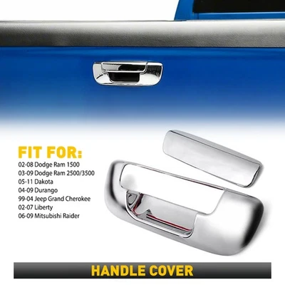 Maçaneta de porta cromada + tampas de tampa de caçamba adequadas para 2002-2008 Dodge Ram 1500 2500 3500 - Imagem 1 de 4