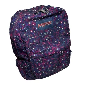 Mochila escolar Jansport negra con flores rosas y azules - Imagen 1 de 12