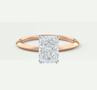 Anillo de compromiso de oro rosa de 14 quilates con diamantes cultivados radiantes creados en laboratorio de 2 quilates IGI E/VVS Foto 1 de 2