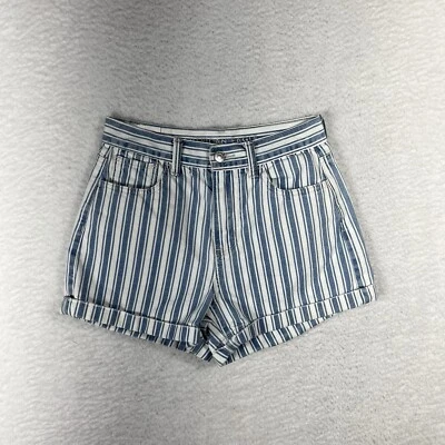 Шорты American Eagle Jean MOM размер 0 W25 высокая посадка AEO синие белые полосы - Изображение 1 из 4