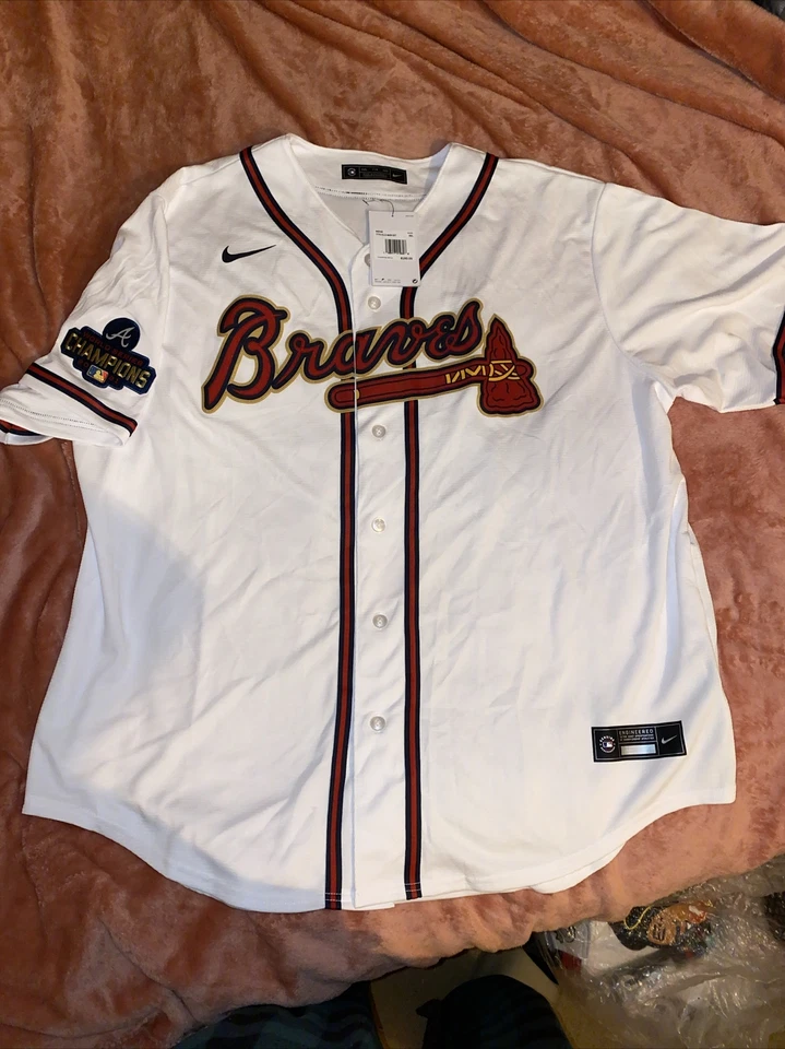 Nike Atlanta Braves Gold Program World Series Jersey Sz Small Albies