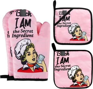 Funny Oven Mitts And Pot Holders Sets Cooking Bbq Nonslip Quilting Grill Mitts H - Picture 1 of 5