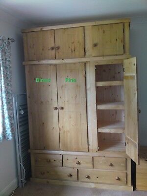 Pine Furniture Aylesbury  Triple 5 Drawer Wardrobe With 3 Shelves With Top Box • 952.15£