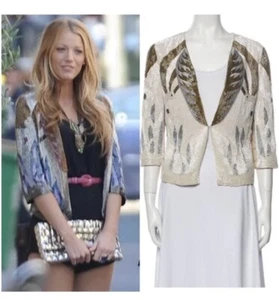Haute Hippie Raw Beaded Blazer (Gossip Girl ) Evening Jacket Size XS Tan Gold - Picture 1 of 21