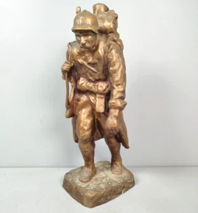 Sculpture BRONZE SOLDAT 14-18 Premiere Guerre Mondiale Poilu Signature A ID F51 - Imagen 1 de 15