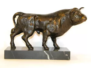 Escultura Figura Stier Toro de Hierro Base Mármol Bronce - Óptica Monedero Deco - Imagen 1 de 4