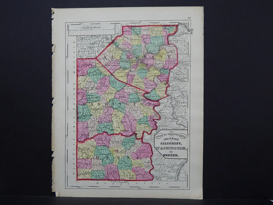 Pensilvania, mapa del condado, 1872 Allegheny, Washington, Greene J19#31 Foto 1 de 1