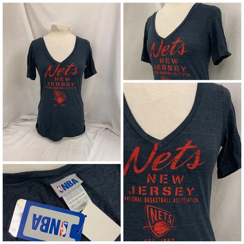 New Jersey Nets T-shirt L Blue V-neck Short Sleeve Poly Blend NBA NWT YGI P2-299 Cover