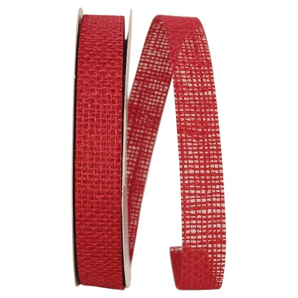 Burlap Ribbons:  7/8" x 20 yards --- 100% Cotton / Jute --- Red Color - Image 1 of 1