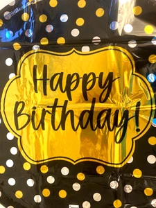 Gold & Black Happy Birthday Round Mylar Foil Balloon Party Decoration Supplies - Picture 1 of 3