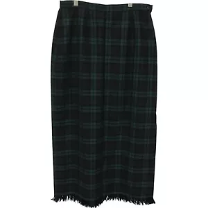 Vintage Rafaella Plissee Midi Karo Bleistiftrock schwarz grün Damen 10P Fransen Saum - Bild 1 von 9