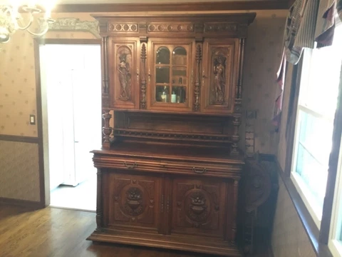 Antique 19th Century  French Walnut Renaissance Carved Buffet Sideboard Cabinet Cover