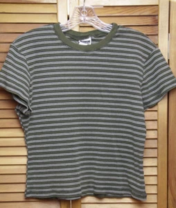 Vintage Xhilaration 90s Y2K Olive Green Stripe Crop Skate Grunge T-Shirt Large - Picture 1 of 7