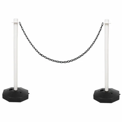 TRUE PRODUCTS White Safety Crowd Barrier Security Fence Post Base Set & 5m Black Plastic Chain