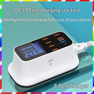Intelligent multi-port 6USB+1TPC+1QC3.0 charger for safe travel charging 5V/8A - Picture 1 of 22