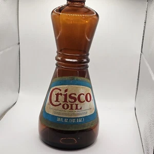 Crisco Oil Brown Hour Glass Bottle Paper Label Cap Original Vintage 38 Fl Oz - Picture 1 of 10