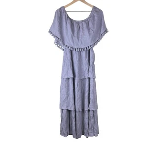 Pinkblush Periwinkle Tassel Tiered Off The Shoulder Maxi Dress Size Large - Picture 1 of 5