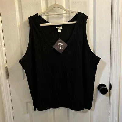 NWT Ava & Viv Women’s Plus Size 3X Black Vertical Rib Cotton Blend Tank Top - Image 1 of 4