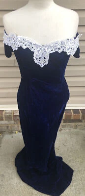 Vestido de Terciopelo Formal Steppin' Out Talla 9 Azul Medianoche Baile de graduación Hecho en EE. UU. Foto 1 de 4