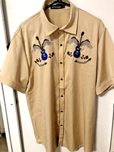 ATRYONE Mens Western Cowboy Shirt XL Short Sleeve Embroided Design Button Down - Imagen 1 de 6