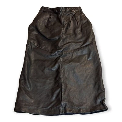 Evan Davies Petites Womens Vintage Black Leather Pencil Skirt Sz 22 Waist Pocket - Image 1 of 4
