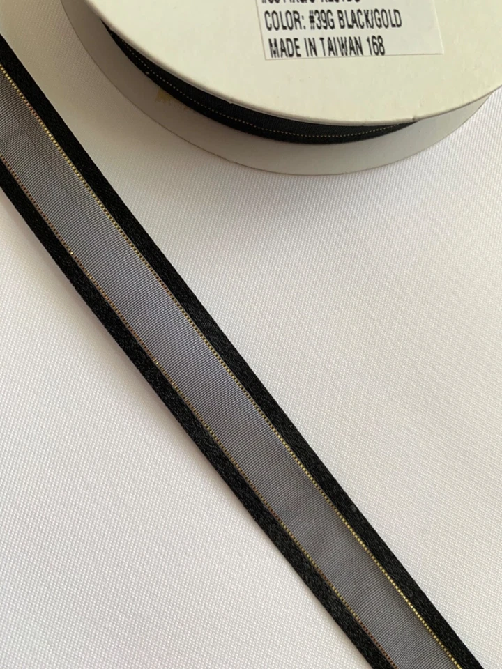 5/8" Satin & Metallic Gold Silver Edge Organza Sheer Ribbon Assorted Spool 25 yd - Image 1 of 1