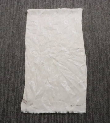 Vintage Anne Klein Vera Companies Silk Scarf Floral Weave Ivory Made In Japan - Image 1 of 4