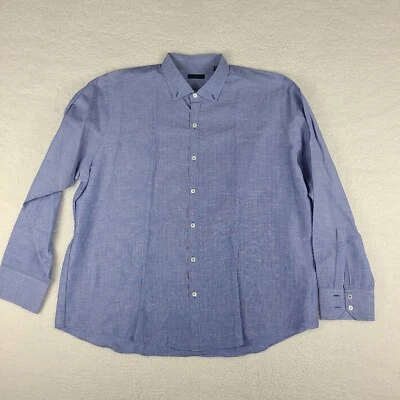Zachary Prell Dress Shirt Mens 2XL XXL Blue Striped Cotton Linen Button Up - Image 1 of 4