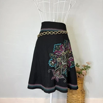 The perfect fairy vintage y2k rare heart soul embroidered black midi skirt - Image 1 of 4