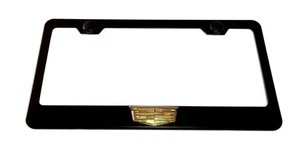 3D Cadillac Crest Emblem Stainless Steel Matte Black License Plate Frame W/ Caps - Picture 1 of 4