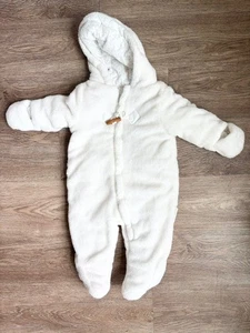 Traje de nieve Wippette para niños talla 3/6 meses blanco imitación piel con pies y capucha mameluco - Imagen 1 de 3