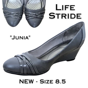 NEW Life Stride Junia Dark Gray Wedge Heel Career Shoe Comfort Padded Size 8.5 - Picture 1 of 12