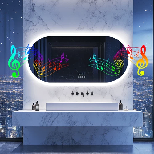 Espejo de baño LED ovalado con altavoz Bluetooth antiniebla iluminación de 3 colores Foto 1 de 1
