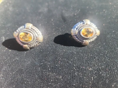 Pendientes acanalados citrino cojín plata de ley y 18 quilates con detalles Foto 1 de 4