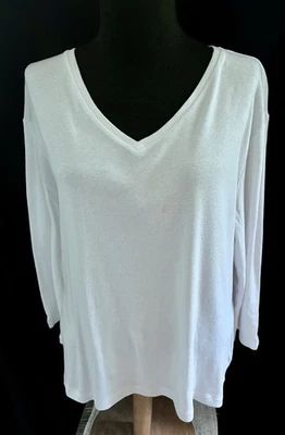 Camiseta Anne Klein Sport Blanca Cuello en V Manga 3/4 Algodón - Talla XL Foto 1 de 2