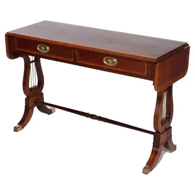 Vintage Baker Sheraton Style Mahogany Cross Band 2-Drawer Drop Leaf Server - Image 1 of 4