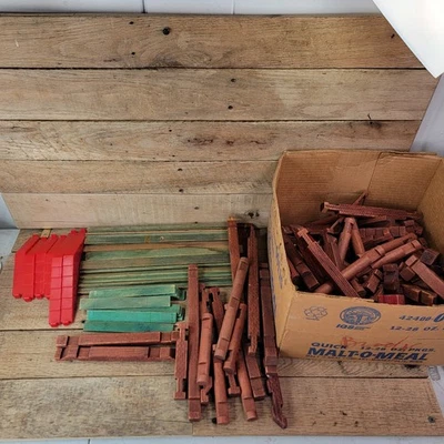 Vtg Lincoln Logs Red Roof Trusses Large / Small Chimney Roof House Parts - Image 1 of 4