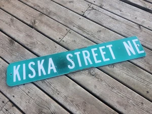 AUTHENTIC Retired KISKA STREET Aluminum Sign 34" X 6" MAN CAVE Garage - Picture 1 of 6
