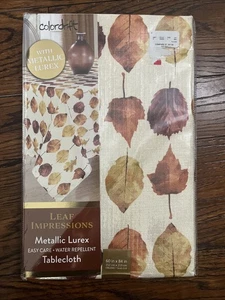 Color drift Leaf Impressions Metallic Lurex Tablecloth Water Repellent 60” X 84” - Picture 1 of 5