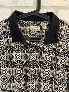 Polo uomo XL vintage edizione naturale geo floreale AOP marrone nero colletto S/S - Foto 1 di 12