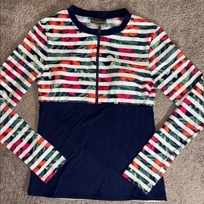 Tommy Bahama long sleeve rash guard padded sun protection women’s swimsuit navy - Image 1 of 4