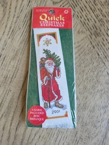 Schnelles Weihnachts Andenken Kreuzstich Set Lesezeichen rot Weihnachtsmann Vintage - Bild 1 von 6
