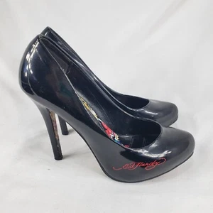 Ed Hardy Women's Black West LA Stiletto Heel Pumps True Love Tattoo Size 7.5 - Picture 1 of 8